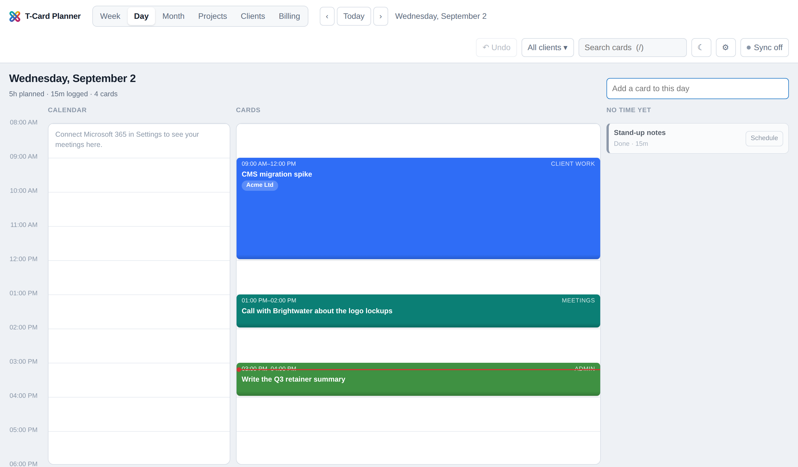 Planner day view showing tasks arranged on a timeline